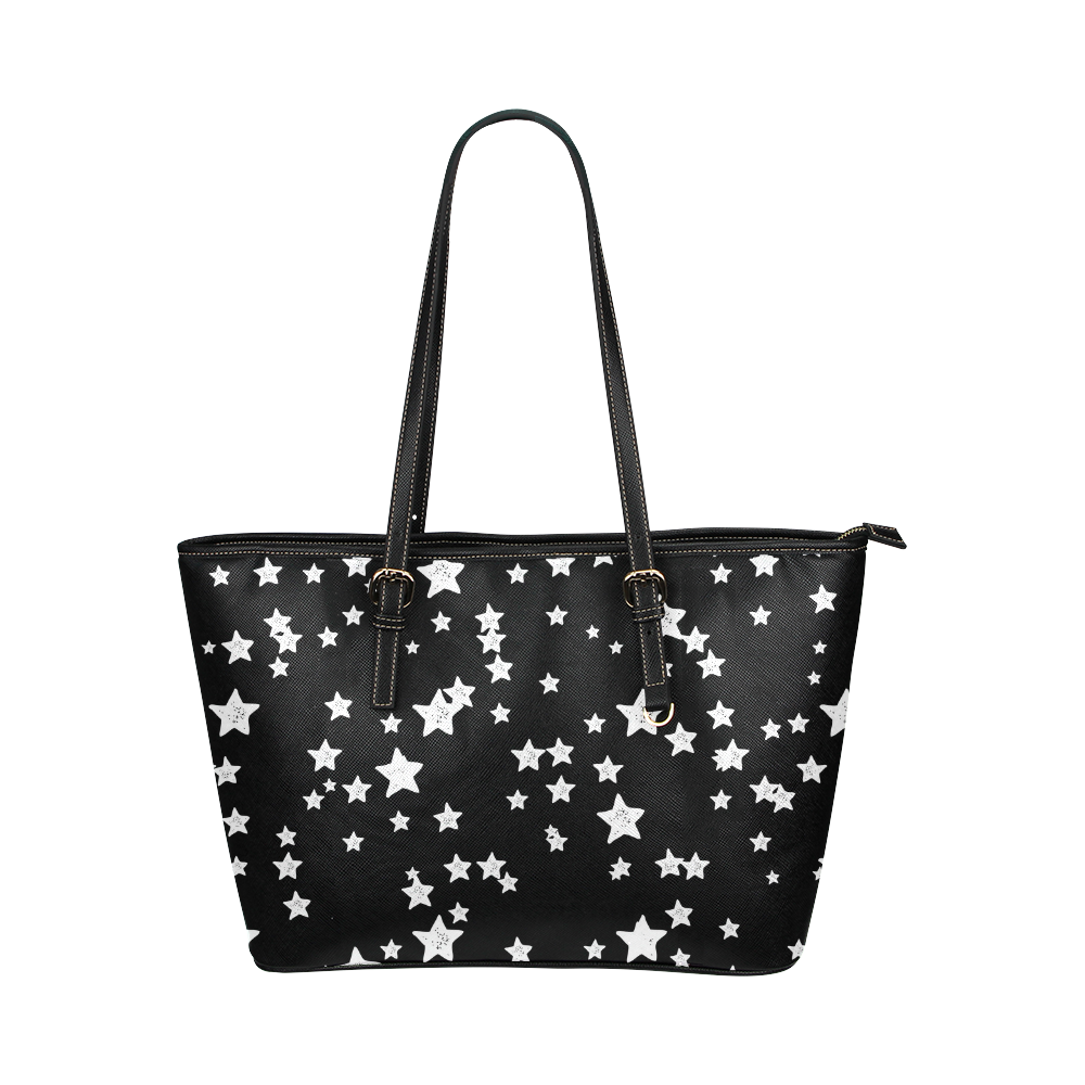 Black and White Starry Pattern Leather Tote Bag/Small (Model 1651)