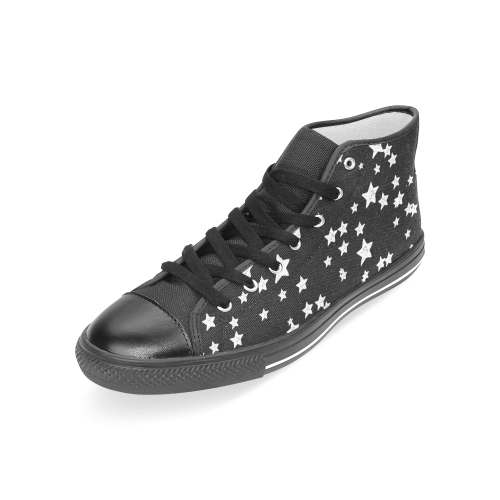 Black and White Starry Pattern Women's Classic High Top Canvas Shoes (Model 017)