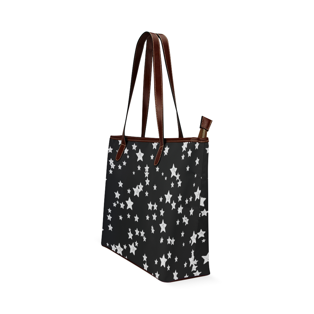 Black and White Starry Pattern Shoulder Tote Bag (Model 1646) | ID: D676468