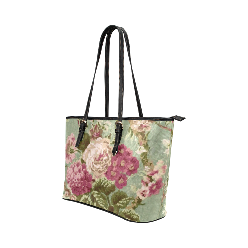 Beautiful Vintage Floral Wallpaper Leather Tote Bag/Large (Model 1651)