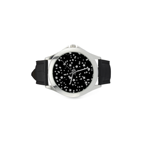 Black and White Starry Pattern Women's Classic Leather Strap Watch(Model 203)