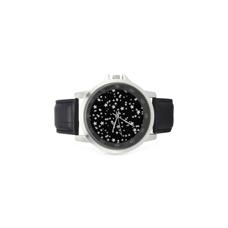 Black and White Starry Pattern Unisex Stainless Steel Leather Strap Watch(Model 202)
