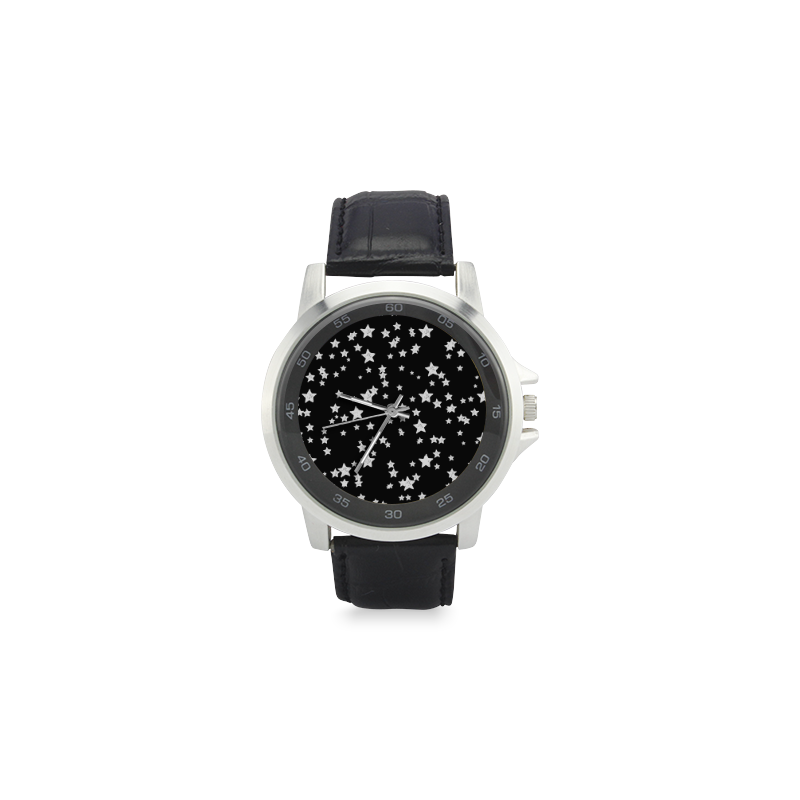 Black and White Starry Pattern Unisex Stainless Steel Leather Strap Watch(Model 202)