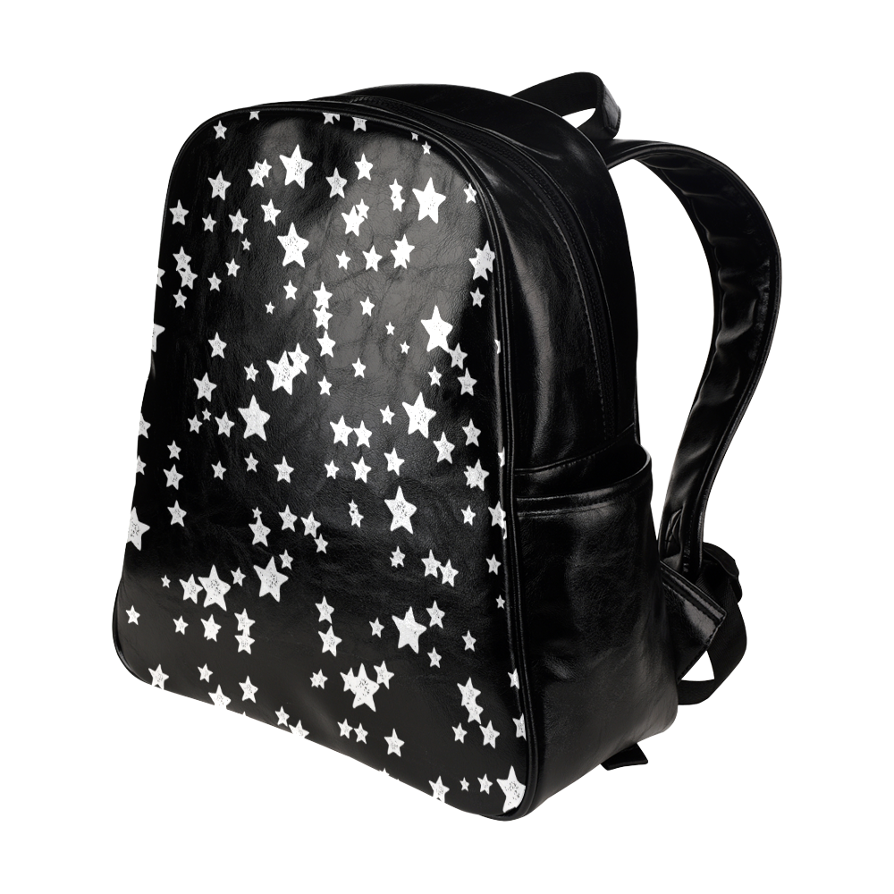 Black and White Starry Pattern Multi-Pockets Backpack (Model 1636)