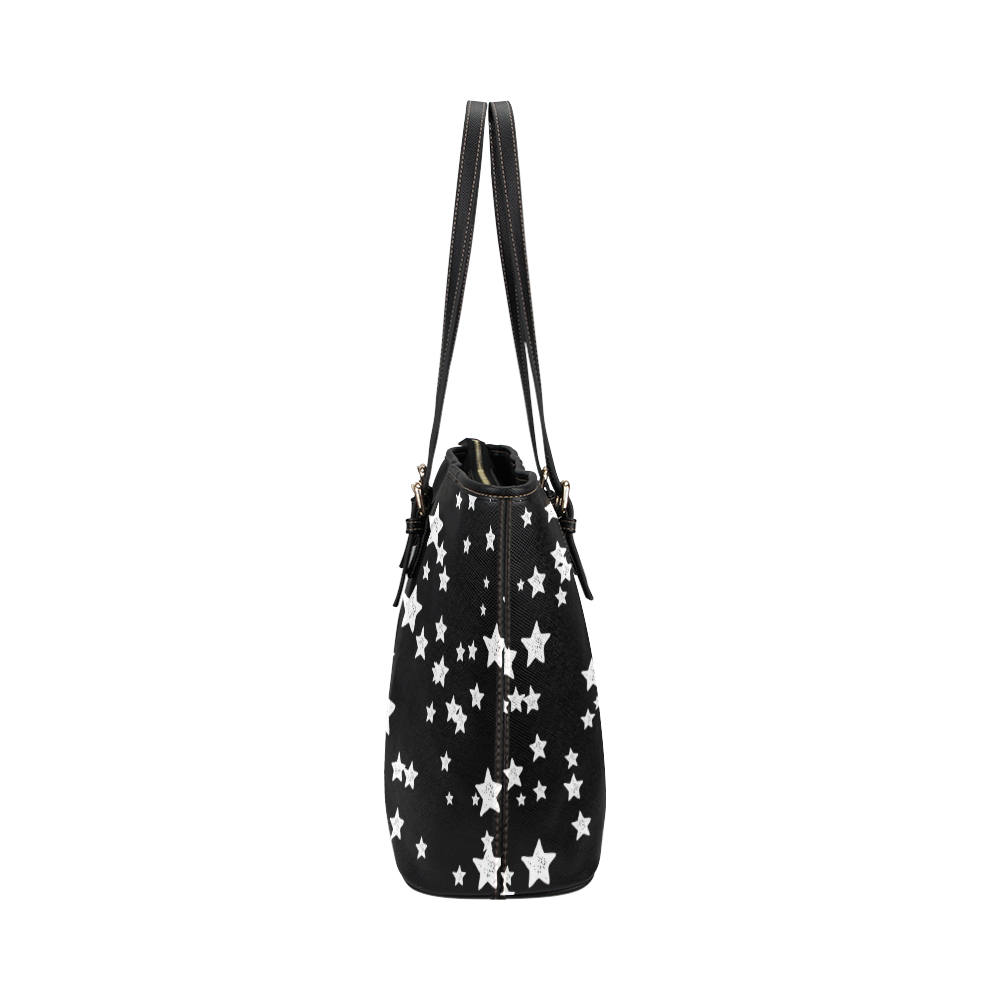 Black and White Starry Pattern Leather Tote Bag/Small (Model 1651)