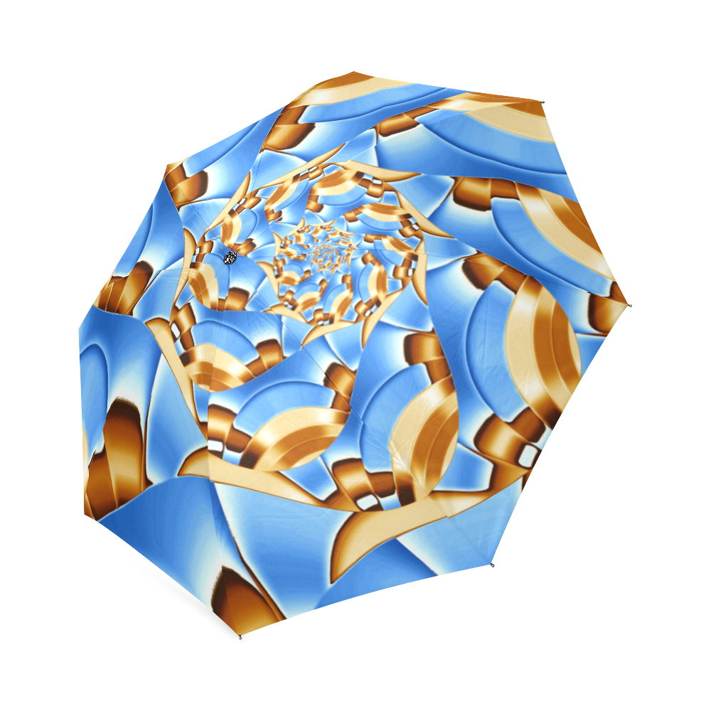 Golden Blue Bubble Spiral Foldable Umbrella (Model U01)