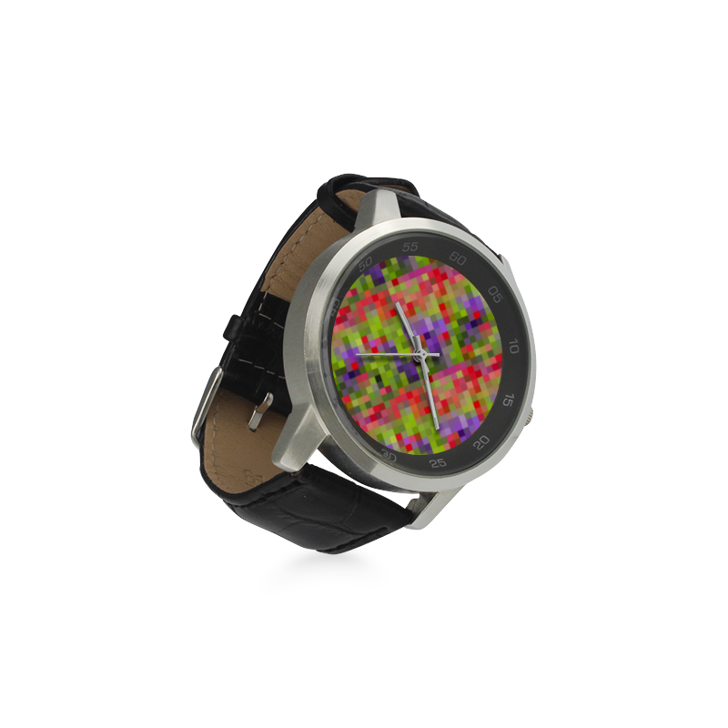 Colorful Mosaic Unisex Stainless Steel Leather Strap Watch(Model 202)