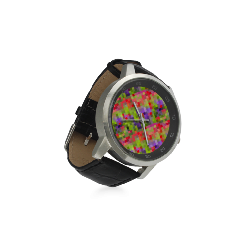 Colorful Mosaic Unisex Stainless Steel Leather Strap Watch(Model 202)