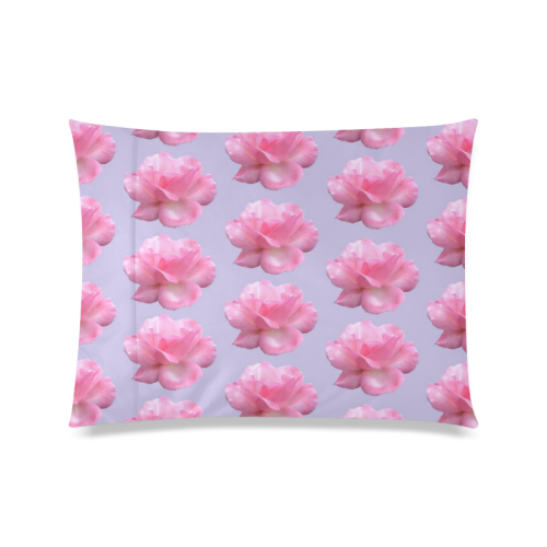 Pink Roses Pattern on Blue Custom Zippered Pillow Case 20"x26"(Twin Sides)