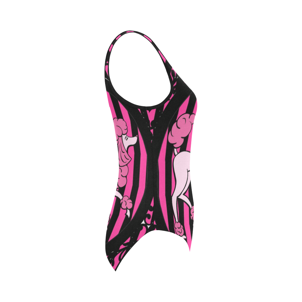 poodle in frame black and pink border (Custom) Vest One Piece Swimsuit (Model S04)