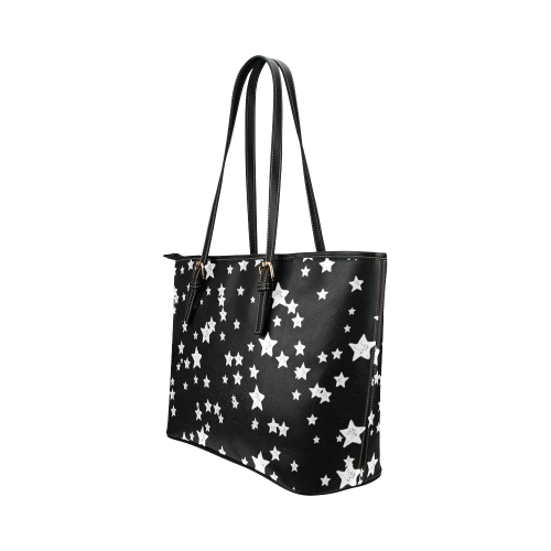 Black and White Starry Pattern Leather Tote Bag/Large (Model 1651)