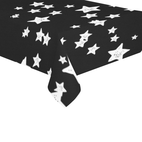 Black and White Starry Pattern Cotton Linen Tablecloth 60"x120"