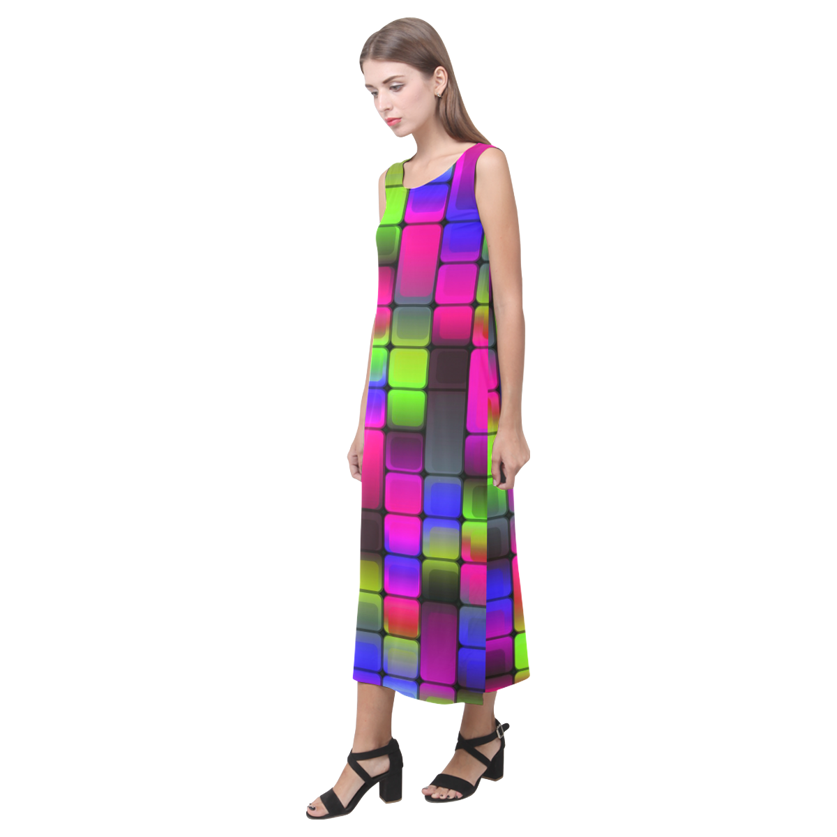 ABSTRACT FRAGMENTS-2 Phaedra Sleeveless Open Fork Long Dress (Model D08)