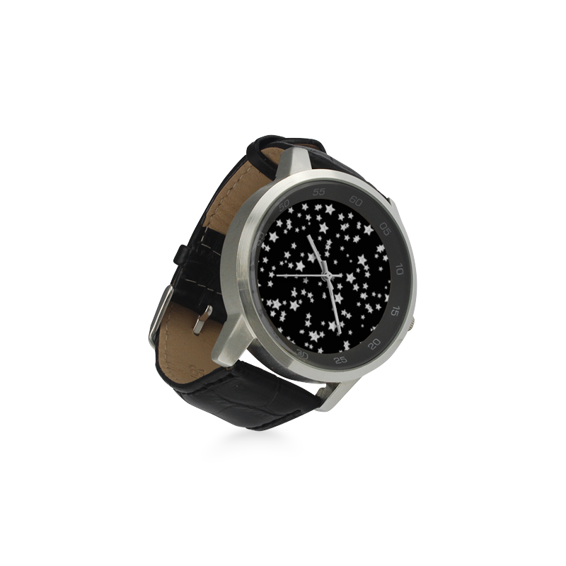 Black and White Starry Pattern Unisex Stainless Steel Leather Strap Watch(Model 202)