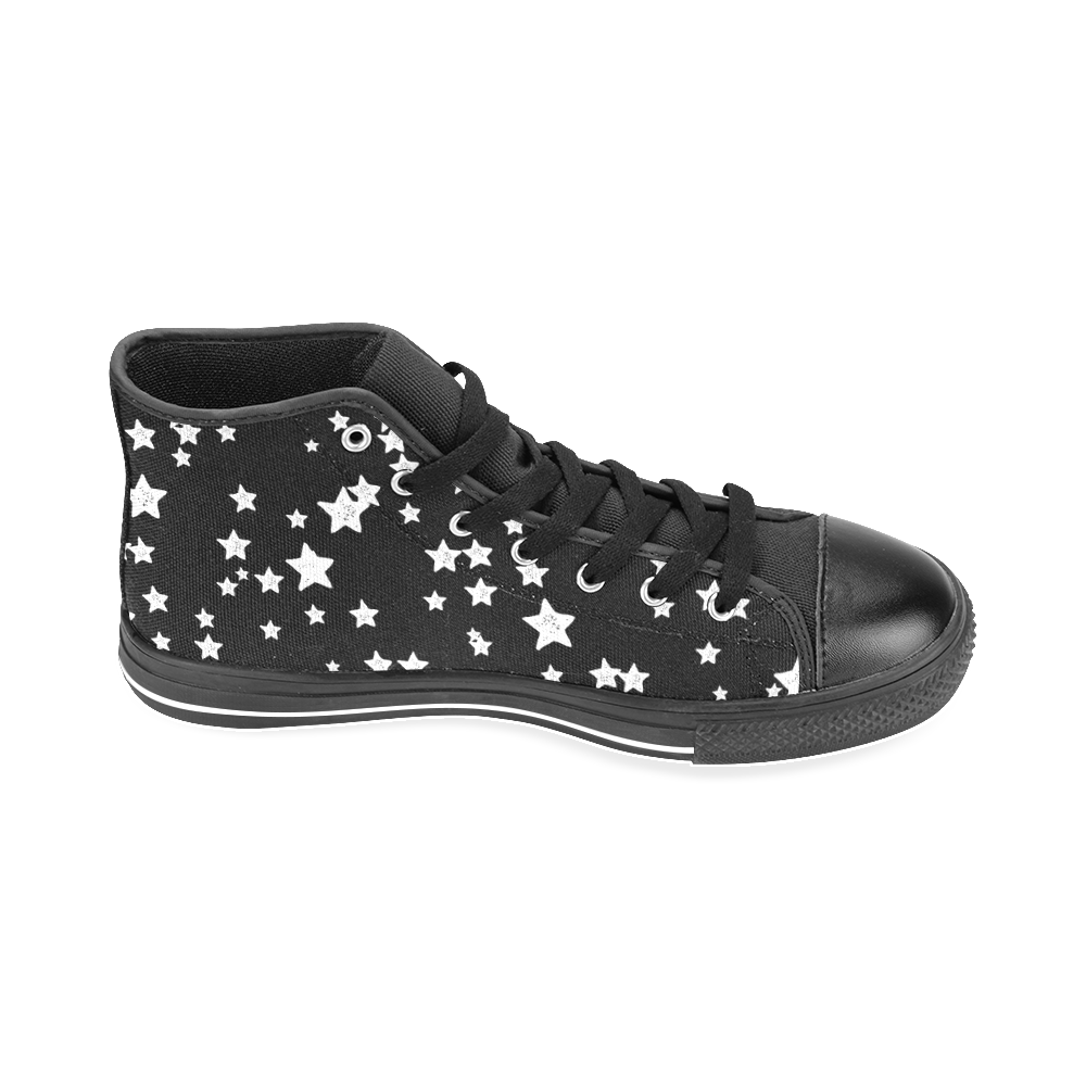 Black and White Starry Pattern Men’s Classic High Top Canvas Shoes /Large Size (Model 017)