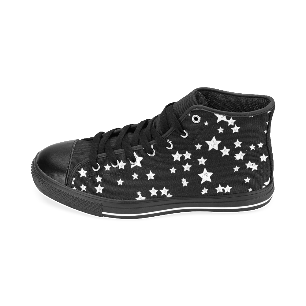 Black and White Starry Pattern Men’s Classic High Top Canvas Shoes /Large Size (Model 017)