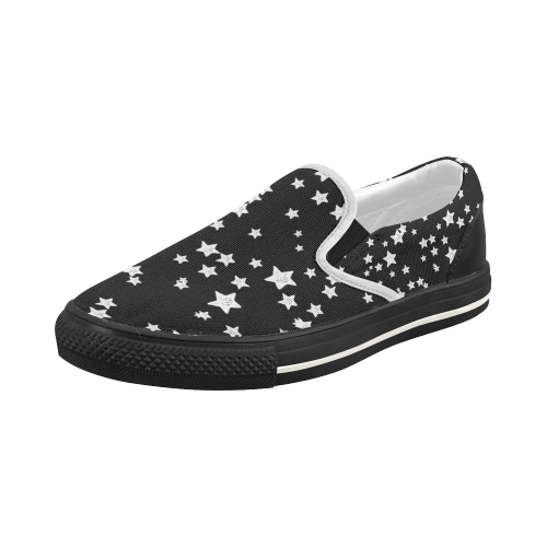 Black and White Starry Pattern Women's Slip-on Canvas Shoes (Model 019)