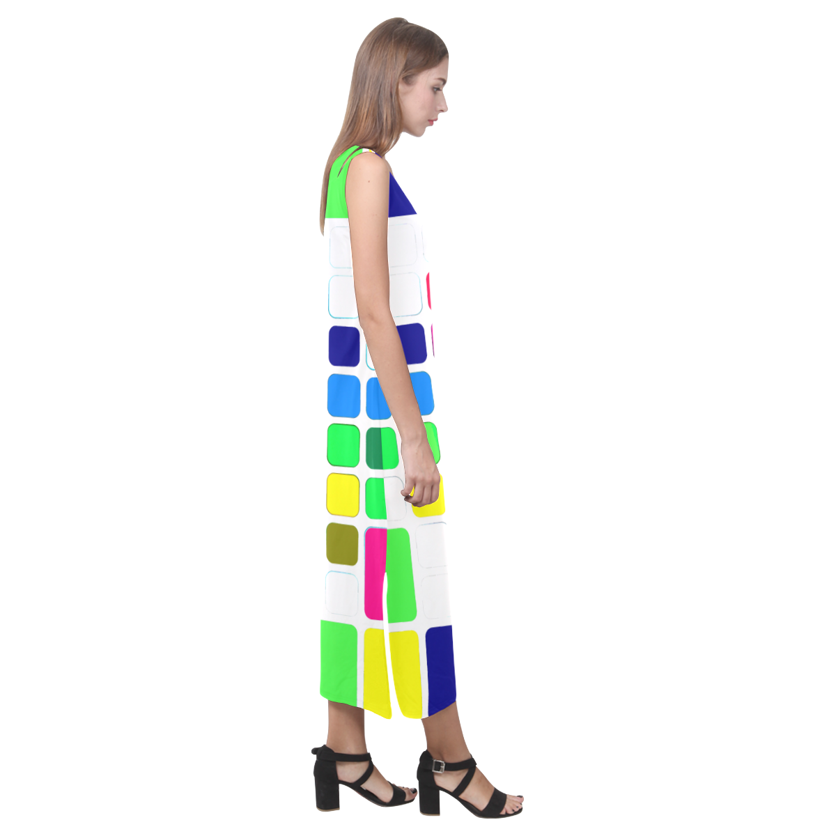 ABSTRACT FRAGMENTS-3 Phaedra Sleeveless Open Fork Long Dress (Model D08)