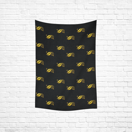 Christmas: Gold Holly Leaves on Black Cotton Linen Wall Tapestry 40"x 60"