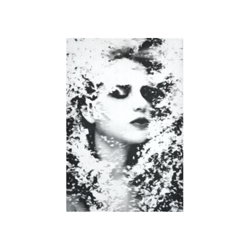 Dreaming Girl - Grunge Style Black White Cotton Linen Wall Tapestry 40"x 60"