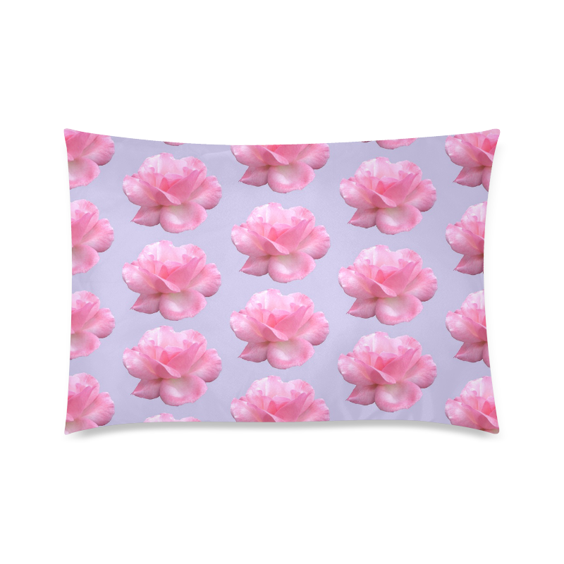 Pink Roses Pattern on Blue Custom Zippered Pillow Case 20"x30"(Twin Sides)