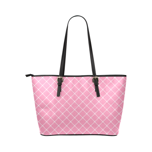 Pink Diagonal Grid Leather Tote Bag/Large (Model 1651)