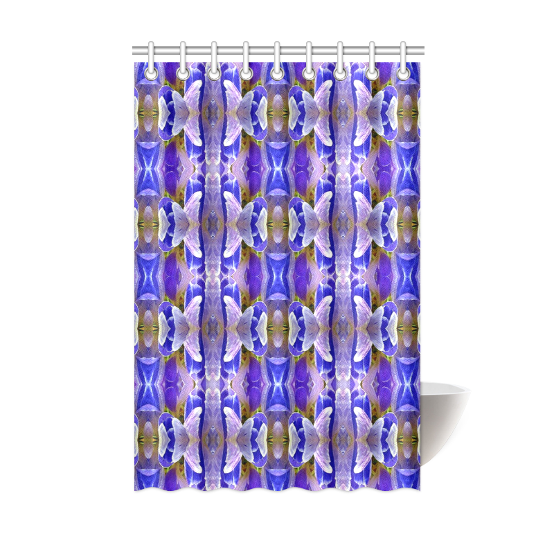 Blue White Abstract Flower Pattern Shower Curtain 48"x72"