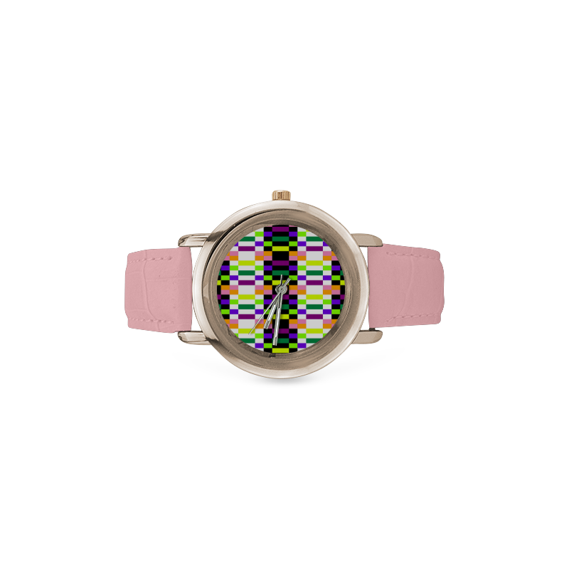Colorful geometry Women's Rose Gold Leather Strap Watch(Model 201)