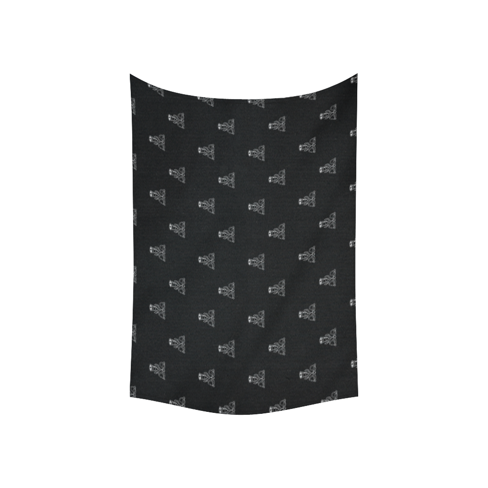 HOLIDAYS +: Silver Bells on Black Cotton Linen Wall Tapestry 60"x 40"