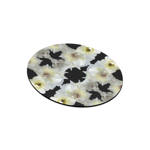 Flowers: White and Yellow Gladiolus Round Mousepad