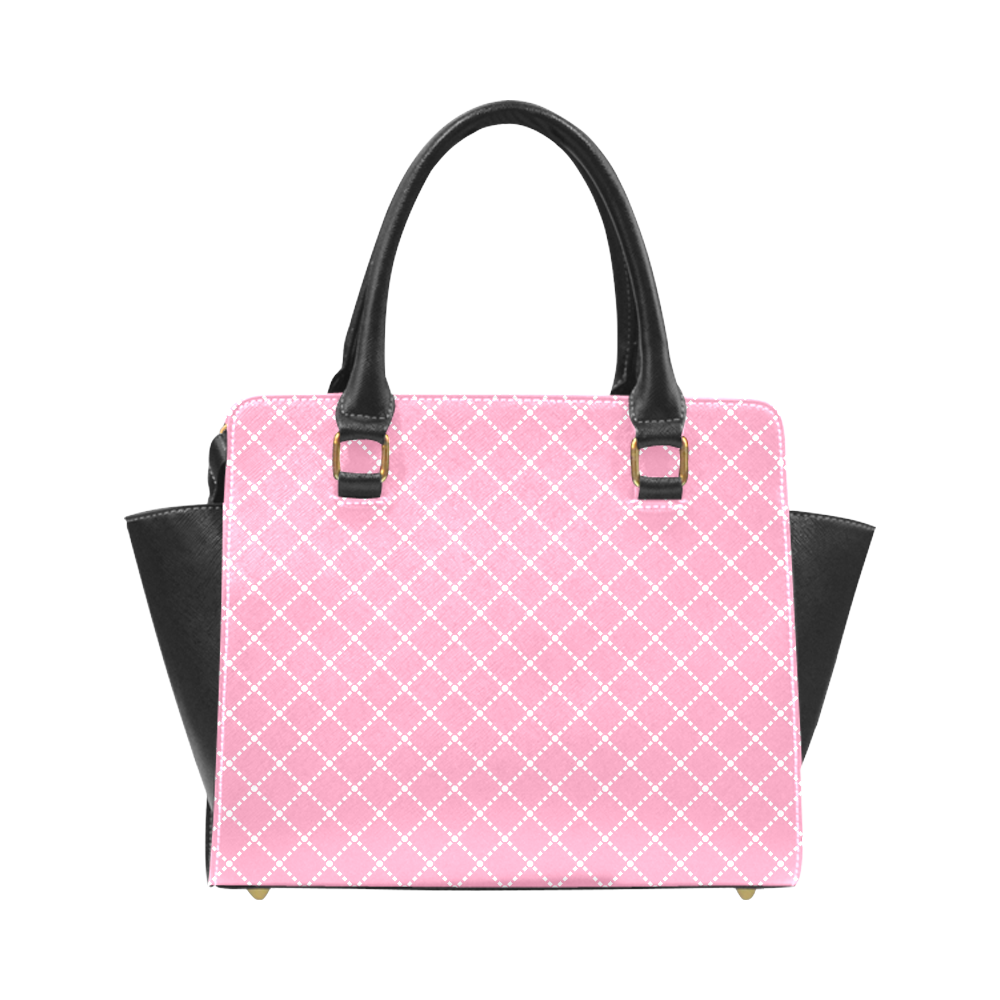 Pink Diagonal Grid Rivet Shoulder Handbag (Model 1645)