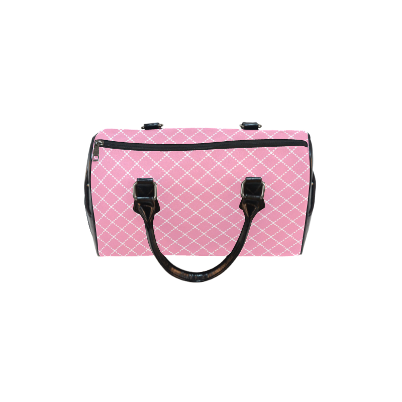 Pink Diagonal Grid Boston Handbag (Model 1621)