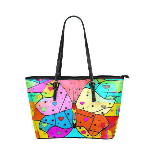 Butterfly Popart by Nico Bielow Leather Tote Bag/Small (Model 1651)