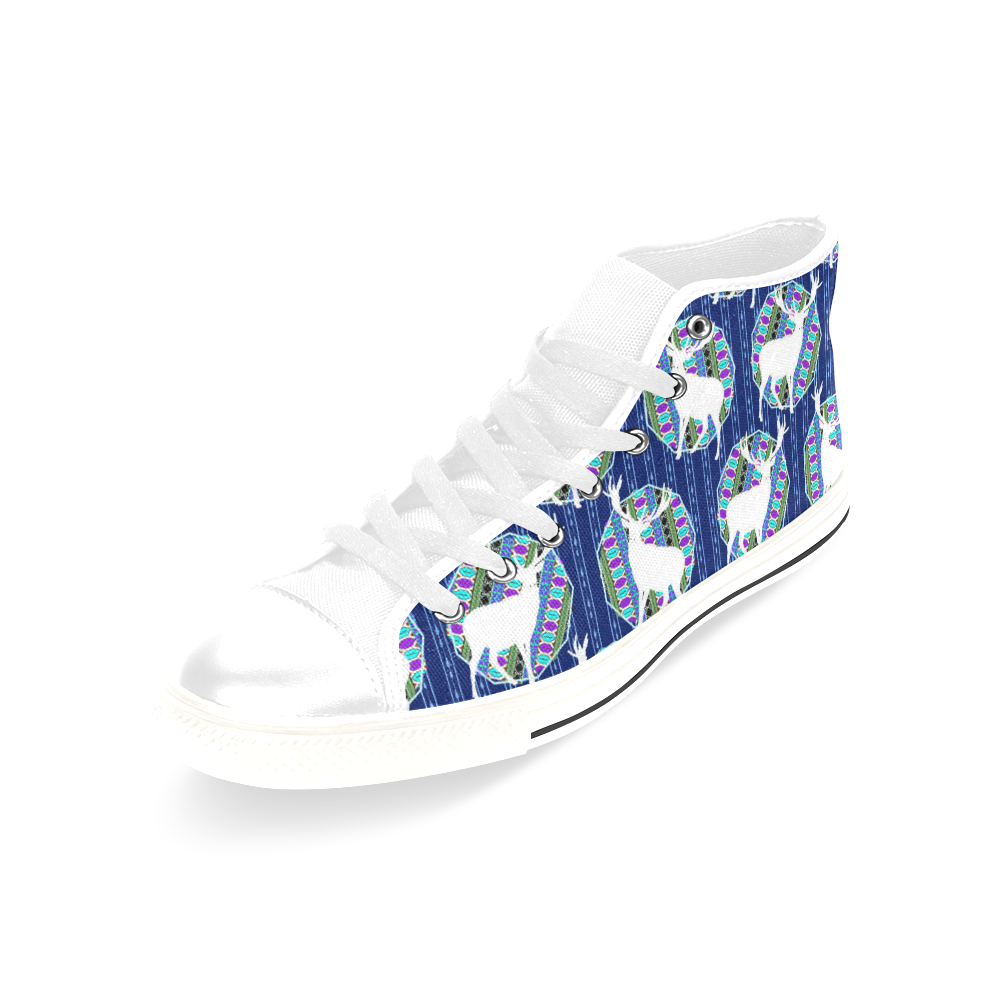 Geometric Deer Retro Pattern Men’s Classic High Top Canvas Shoes /Large Size (Model 017)