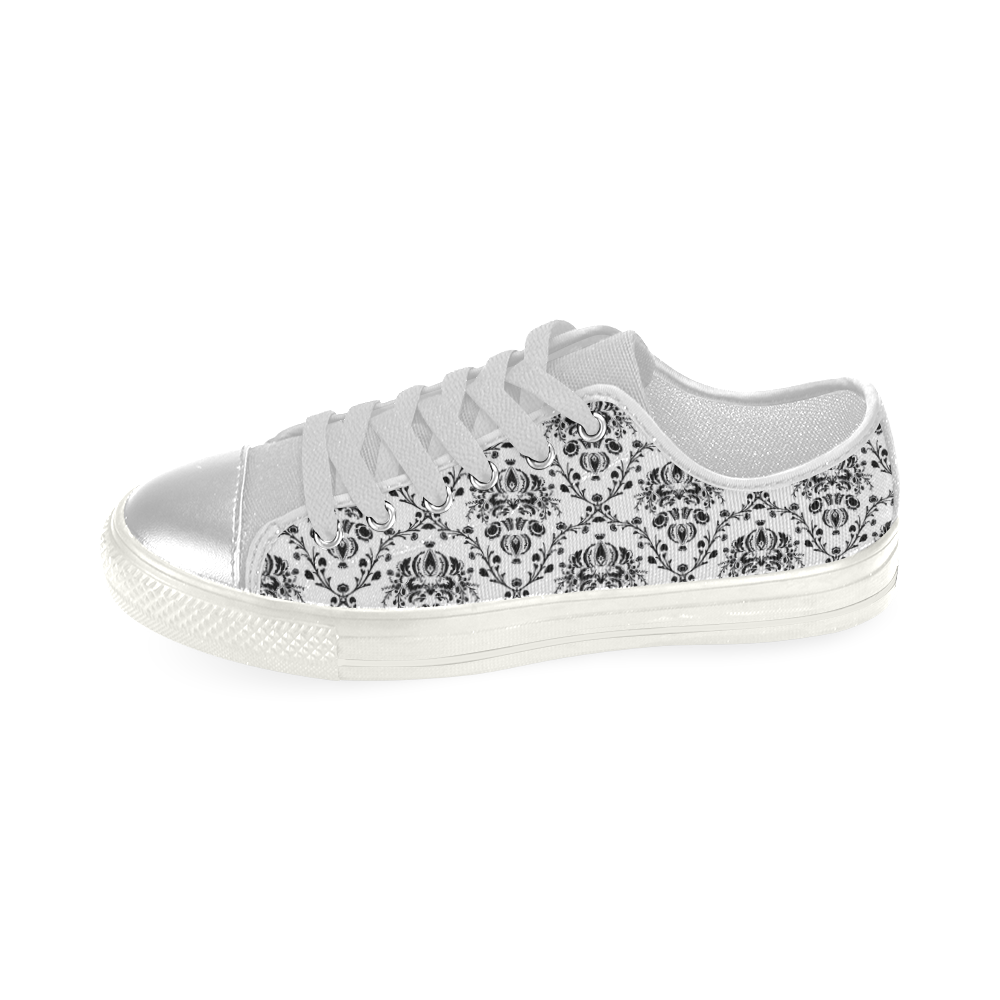 Black on White Damask Women's Classic Canvas Shoes (Model 018)