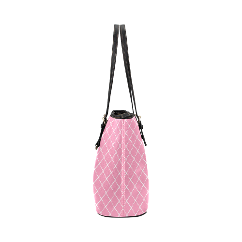 Pink Diagonal Grid Leather Tote Bag/Large (Model 1651)