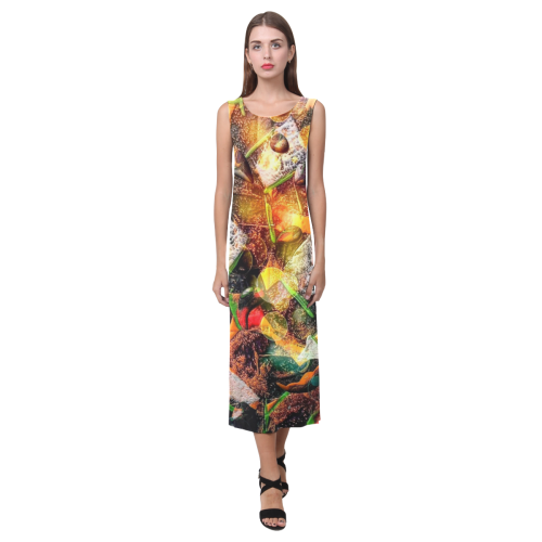 Mosaik by Nico Bielow (Original Painting) Phaedra Sleeveless Open Fork Long Dress (Model D08)