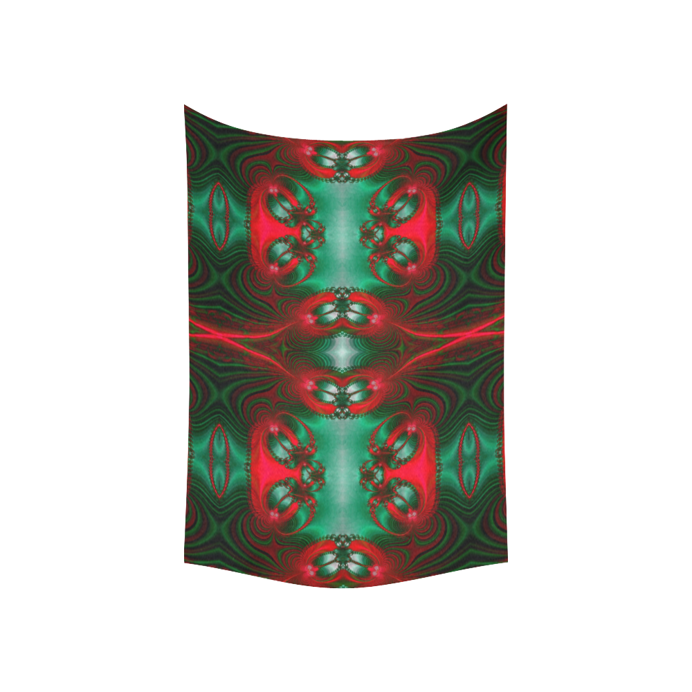 Fractal: Red & Green Christmas Presents Cotton Linen Wall Tapestry 60"x 40"