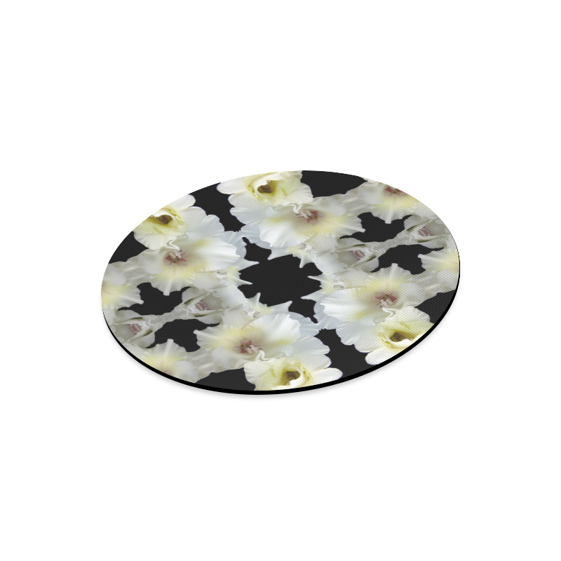 Flowers: White and Yellow Gladiolus Round Mousepad