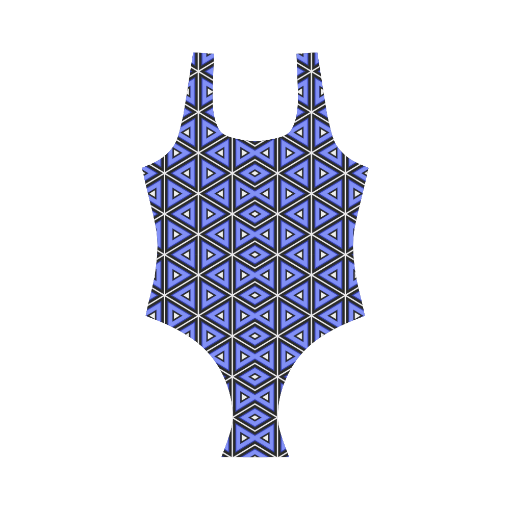 Techno blue triangles Vest One Piece Swimsuit (Model S04)