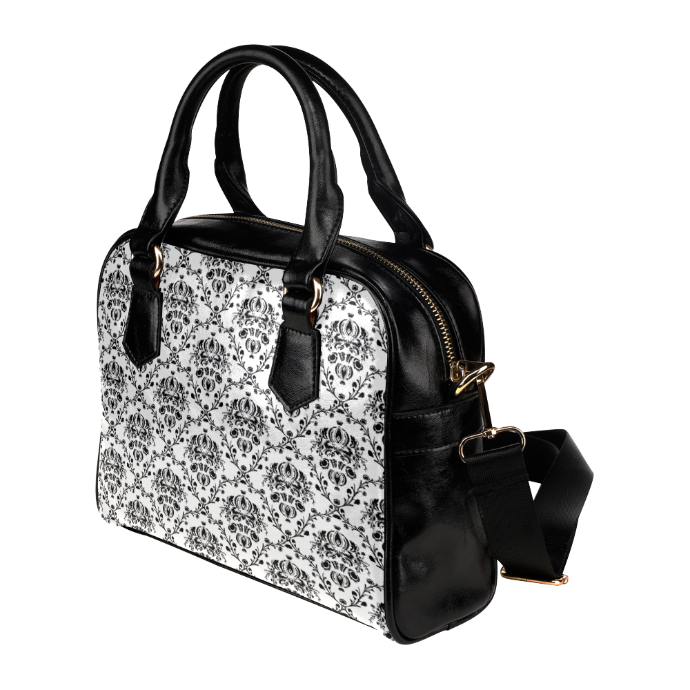 Elegant Vintage Look Black and White Damask Shoulder Handbag (Model