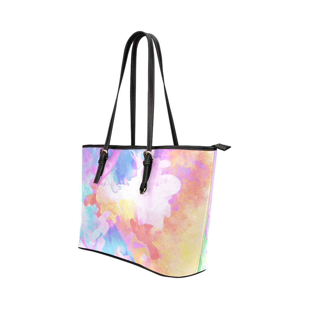 Colorful Watercolor Paint Spatter Abstract Art Leather Tote Bag/Small (Model 1651)