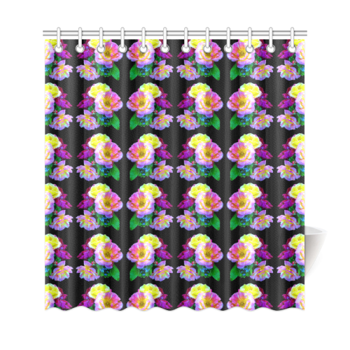 Rosa Yellow Roses on Black Pattern Shower Curtain 69"x72"