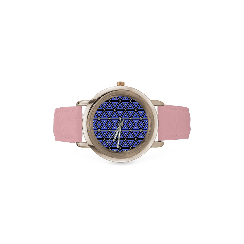 Techno blue triangles Women's Rose Gold Leather Strap Watch(Model 201)