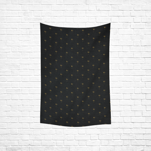 Golden Bells and Ribbons on Black Cotton Linen Wall Tapestry 40"x 60"