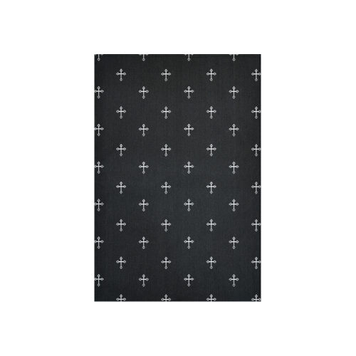 FAITH: Silver Crosses on Black Cotton Linen Wall Tapestry 40"x 60"
