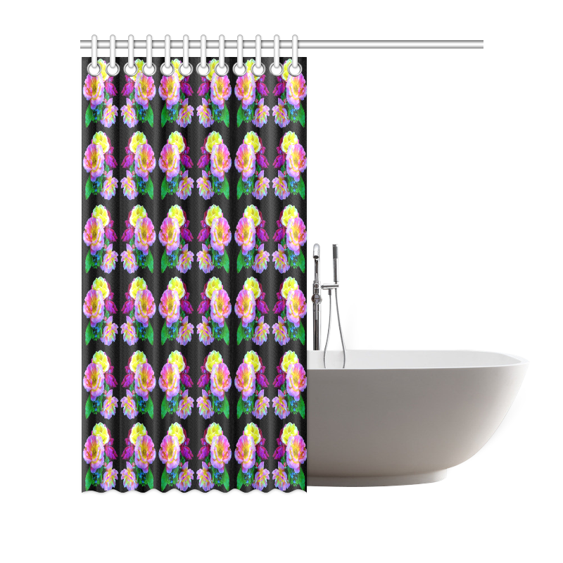 Rosa Yellow Roses on Black Pattern Shower Curtain 72"x72"