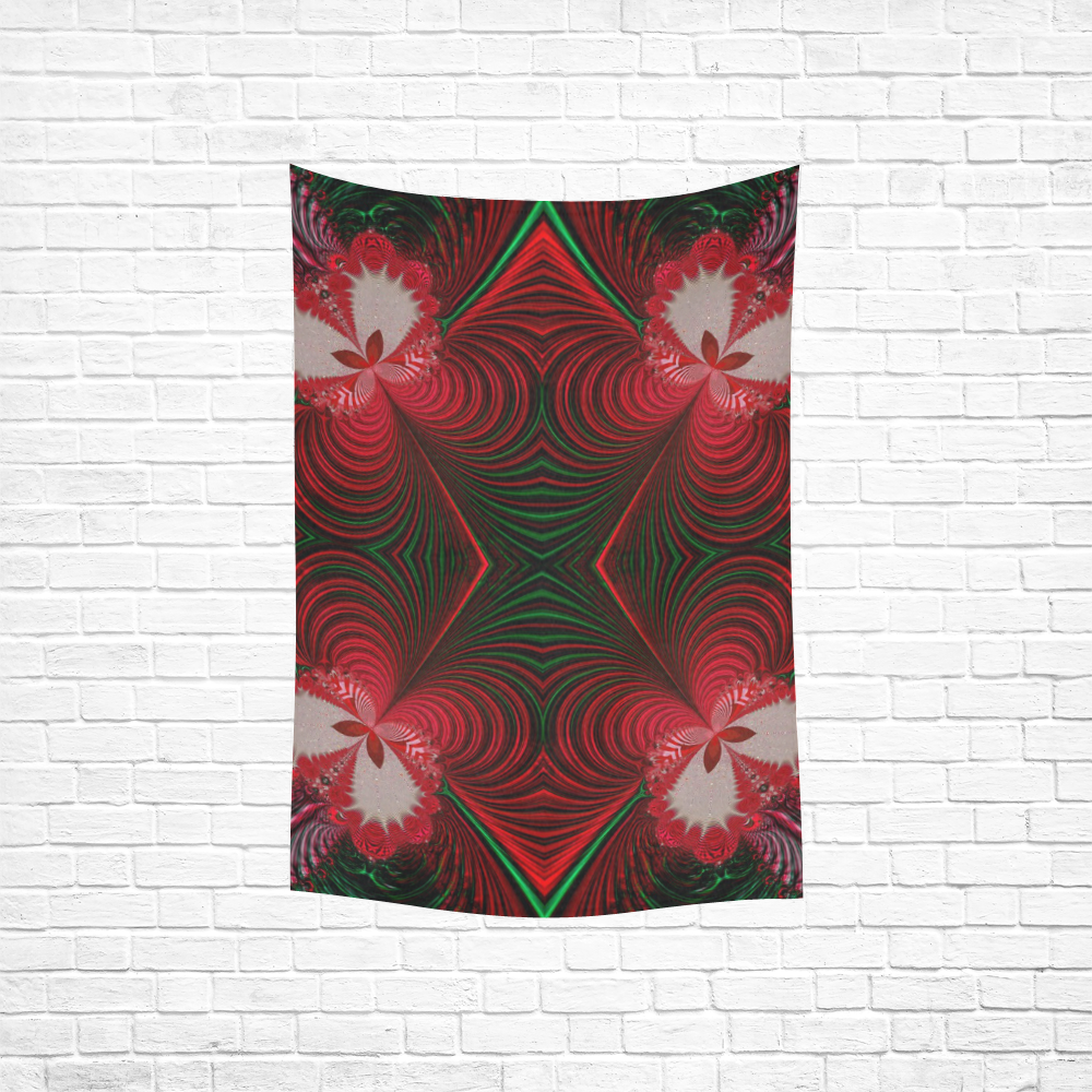 Fractal: Red & Green Christmas Butterfly Cotton Linen Wall Tapestry 40"x 60"