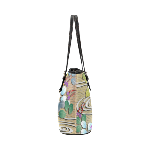 Autumn flowers and river swirls rich floral Japanese pattern Leather Tote Bag/Large (Model 1651)