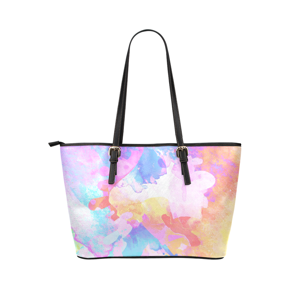 Colorful Watercolor Paint Spatter Abstract Art Leather Tote Bag/Large (Model 1651)